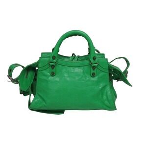 Balenciaga CAGOLE Leather NEO Handbag Green XS